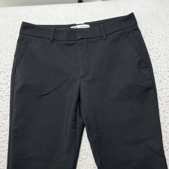 Zara Women's 6 Capri Length Career Flat Front Dress Pants Solid Black Stretch - Picture 2 of 11